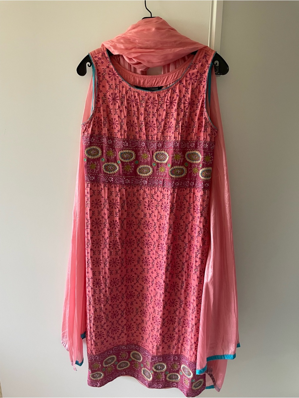 J. Peterman Pink Printed Midi Dress with Scarf